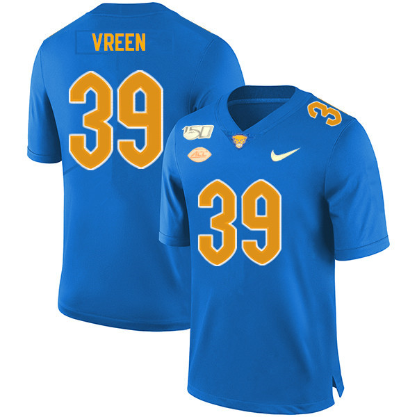 2019 Men #39 Kyle Vreen Pitt Panthers College Football Jerseys Sale-Royal